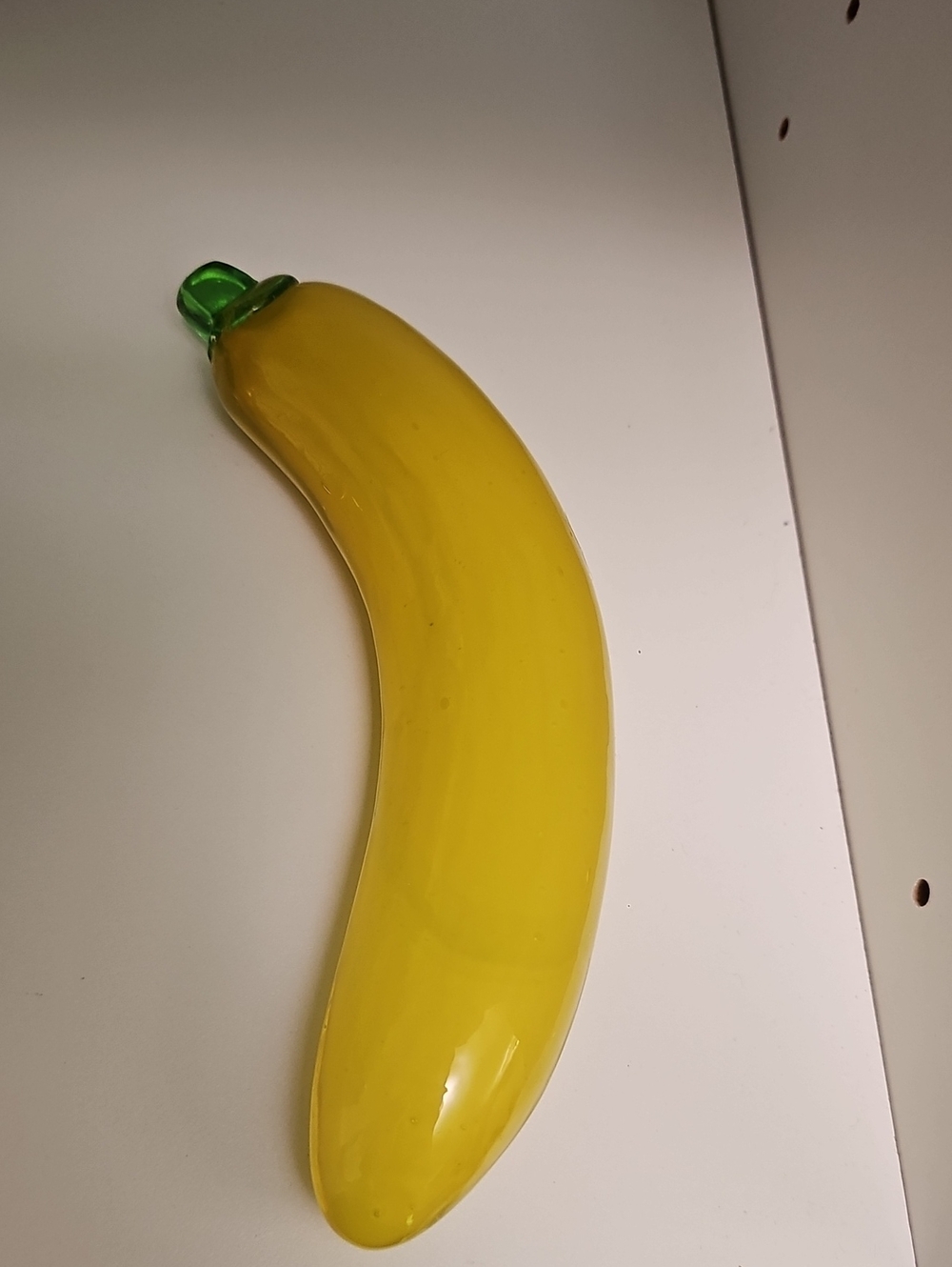 Glass Banana Sculpture - Yellow with Green Stem Vintage